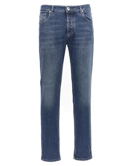 Brunello Cucinelli Blue Logo Embroidery Stretch Jeans for men