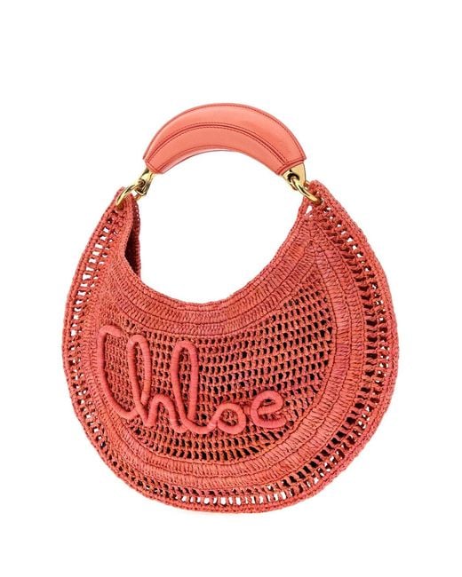 Chloé Red Chloé Mini Coral Raffia Banana Handbag 36 Cm