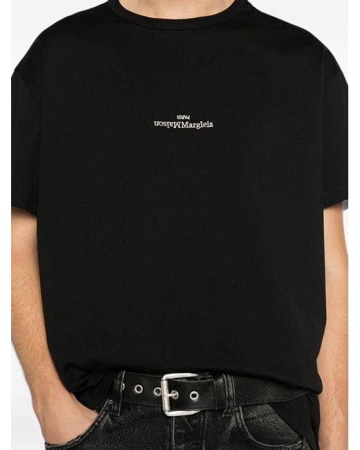 Maison Margiela Black Distorted Logo T-Shirt for men