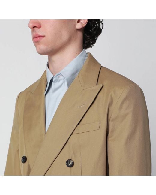 Dries Van Noten Green Camel Double-Breasted Jacket for men