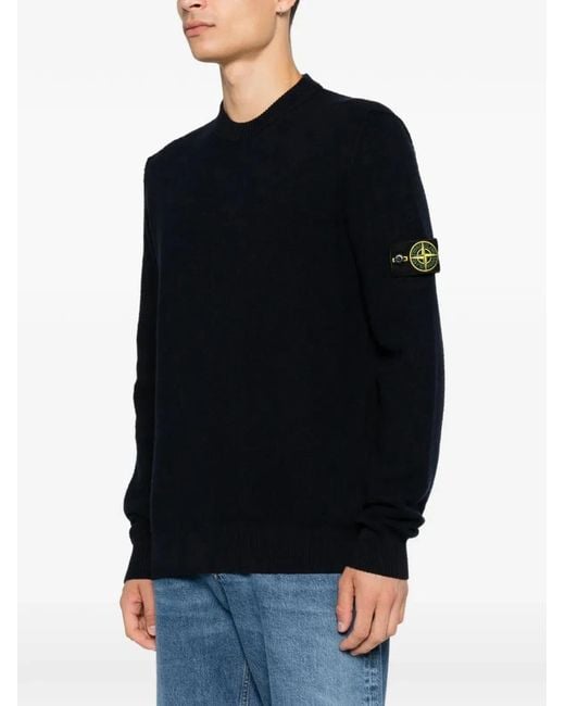 Stone Island Black Jersey With Logo Patch for men
