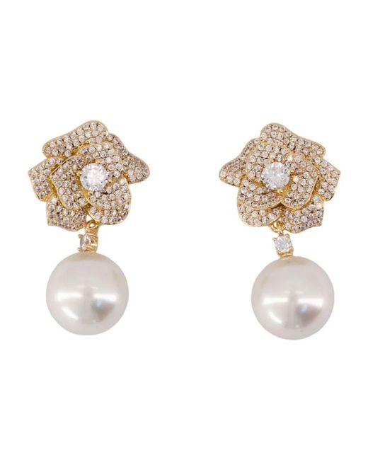 Self-Portrait Metallic Mini Flower Pearl Earrings