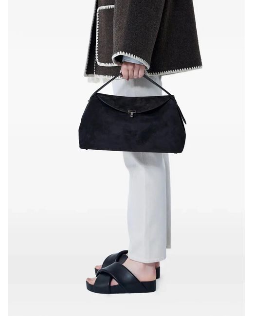 Totême Black "T-Lock" Suede Top Handle Bag