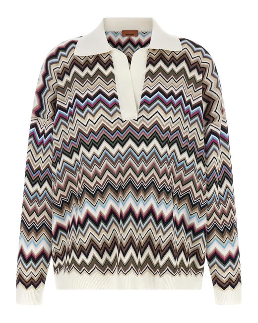Missoni Gray Zigzag Polo Shirt