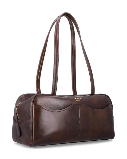 Prada Brown Carry Large Antiqued Leather Top-Handle Bag