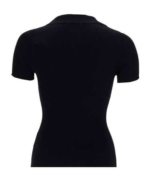Max Mara Black Collared Top Virgin Wool Tops