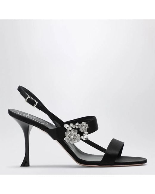 Roger Vivier Black Satin Efflorescence Sandals