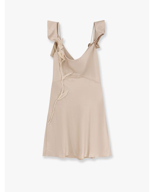 Self-Portrait Natural Mini Dress With Floral Appliqués
