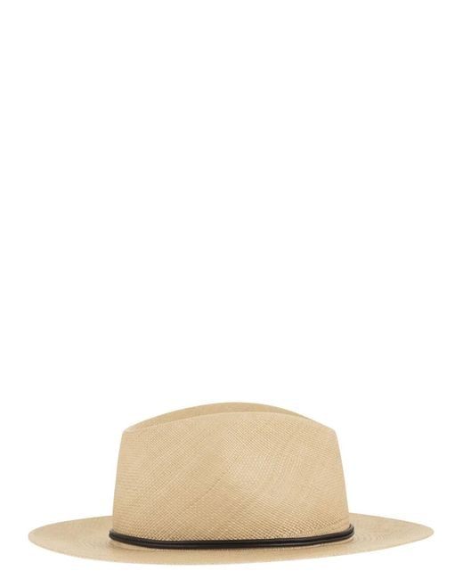 Brunello Cucinelli Natural Straw Fedora With Precious Leather Band