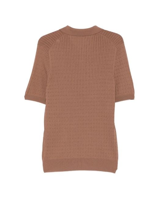 Tagliatore Brown Polo Shirt With Cable Knit for men