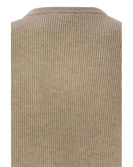 Brunello Cucinelli Natural English Rib Cashmere Sweater With Monile