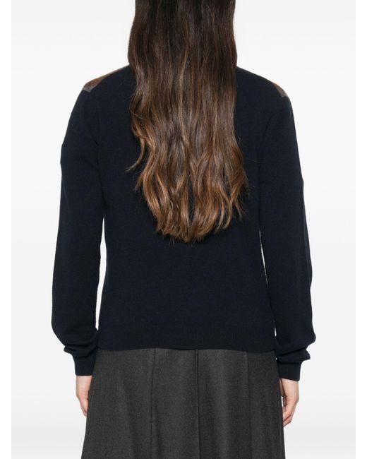 Prada Black Argyle-Knit V-Neck Cardigan