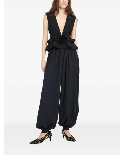 ROTATE BIRGER CHRISTENSEN Black Rotate V-Neck Flower Top