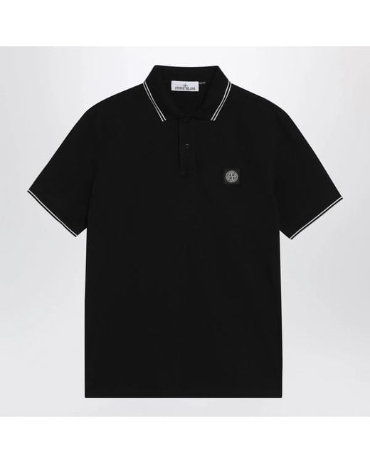 Stone Island Black Polo With Compass Logo Patch for men