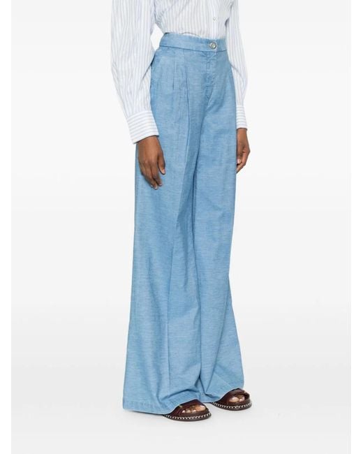Via Masini 80 Blue Cotton Flared Trousers