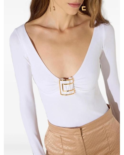 Elisabetta Franchi White V-Necked Sweater