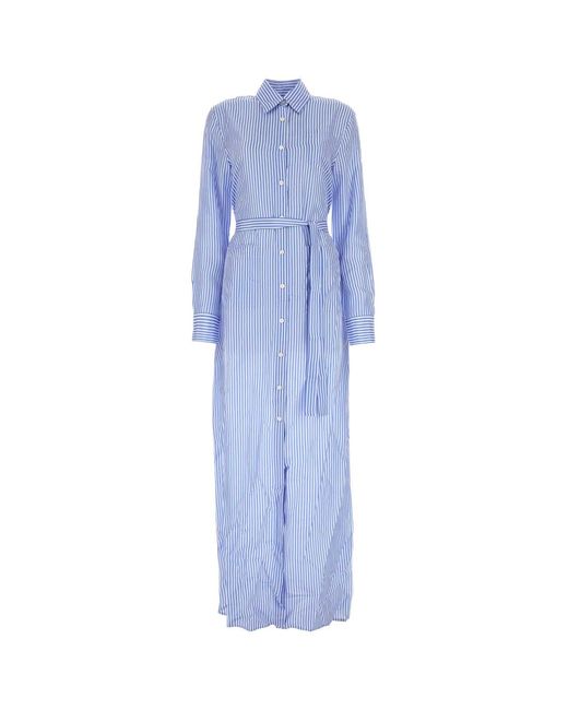 Prada Blue Printed Silk Shirt Dress