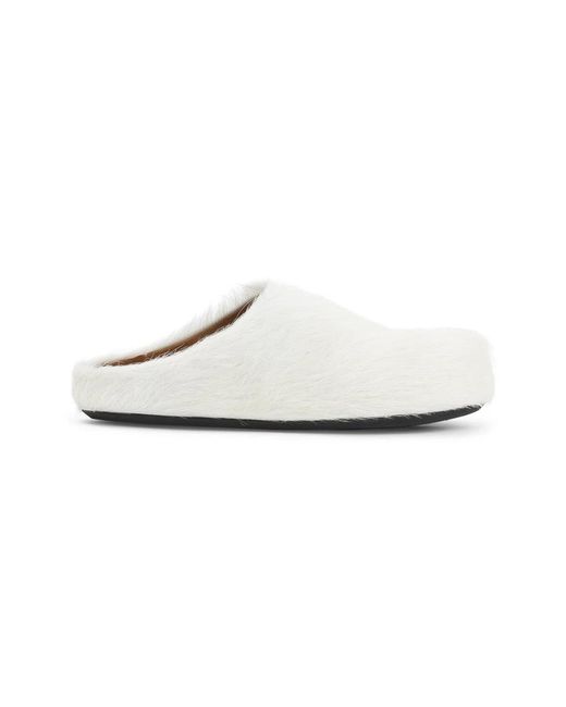 Marni White Natural Calf Hair Fussbett Mules