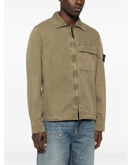 Stone Island Green Regular Fit Overshirt With Zip And Pocket for men