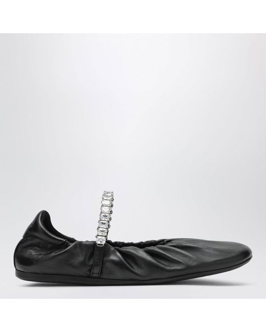 Jimmy Choo Black Jade Soft Nappa-Leather Ballerina Flats With Crystal Strap