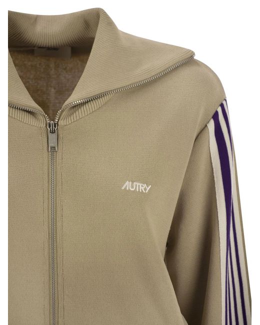 Autry Green Knitted Tennis-Style Zip Sweatshirt