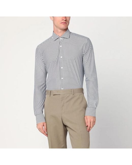 Xacus Gray Striped Active Twill Shirt Tailor Fit for men