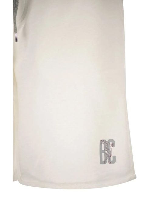 Brunello Cucinelli White Mélange Cotton And Linen Fleece Bermuda Shorts With Logo for men