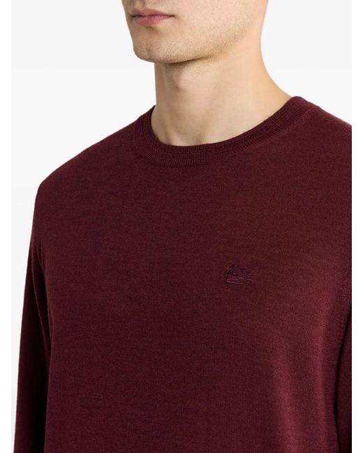 Etro Purple Wool And Silk Sweater With Pegasus Embroidery for men