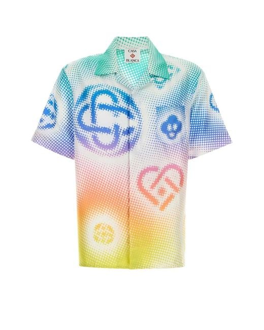 Casablanca Yellow Halftone Logo Cuban Collar Ss Shirt for men