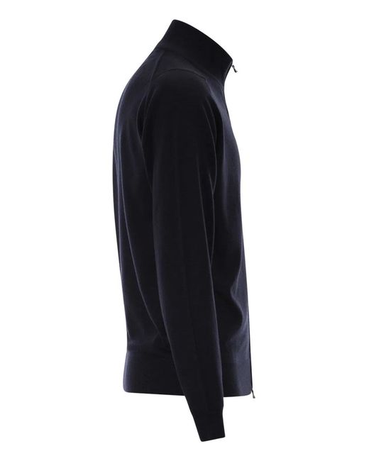 John Smedley Blue Extra Fine Merino Wool Cardigan for men