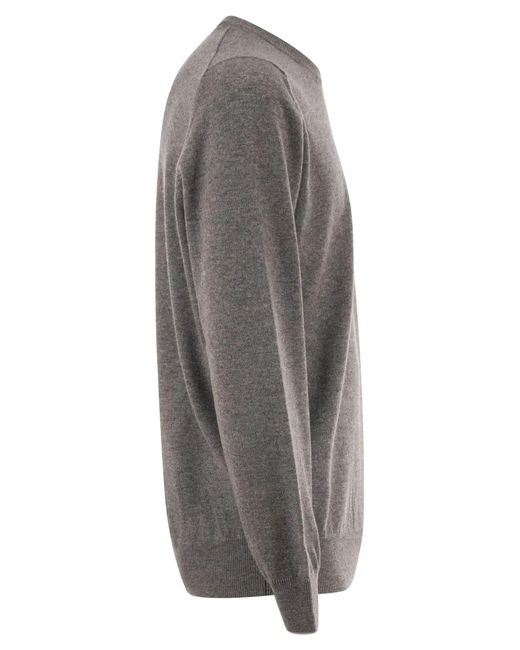 Brunello Cucinelli Gray Pure Cashmere Crew-Neck Sweater for men