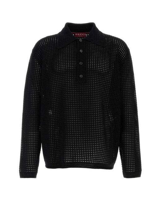 Gucci Black Crochet Polo Shirt for men