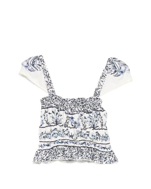Farm Rio White "Flowers Arch" Off- Gatherend Blouse