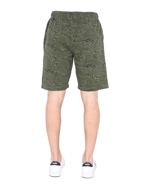 KENZO Green Bermuda With Animal Print for men