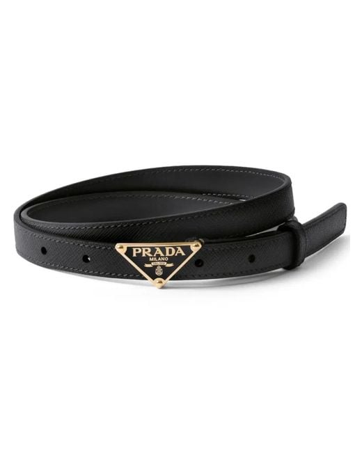 Prada Black Metal Buckle Saffiano Leather Belt