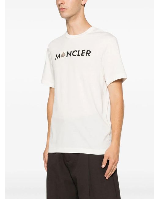 Moncler White Logo Print Crew Neck for men
