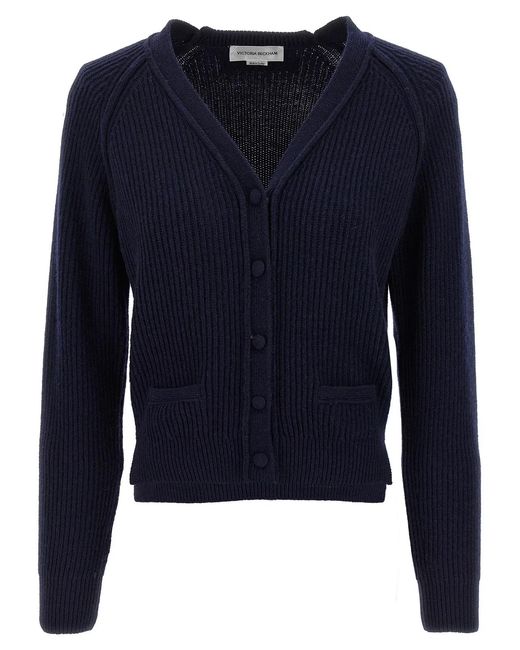 Victoria Beckham Blue 'Stepped Hem' Cardigan