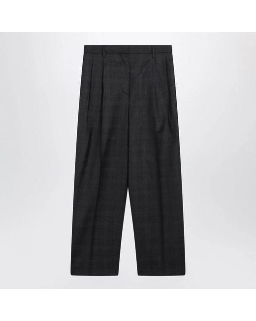 Prada Black Wool Trousers With Check Pattern