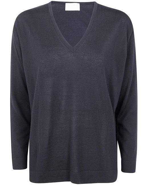 Drumohr Blue Long Sleeve V-Neck Extrafine Sweater