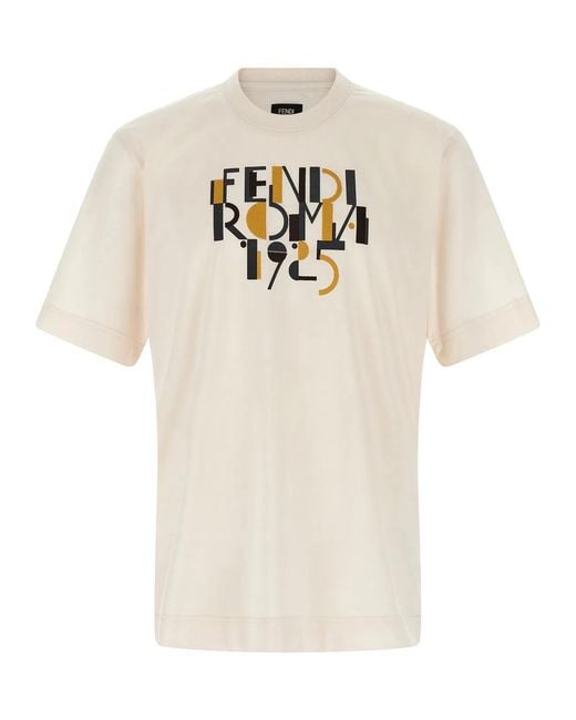 Fendi White Roma 1925' Print T-Shirt for men