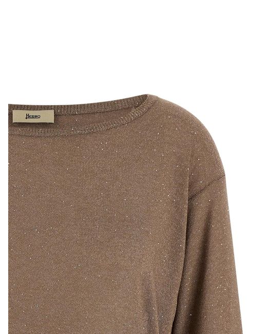 Herno Brown Lamé And Sequin Yarn Sweater