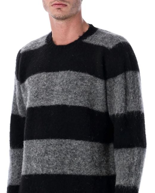 Howlin' By Morrison Black Shaggy Bear Chunky Striped Wool Sweater for men