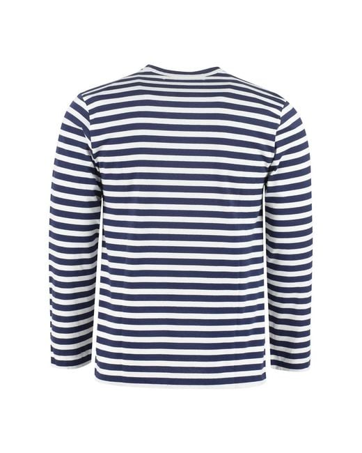 COMME DES GARÇONS PLAY Blue Striped Long Sleeved T Shirt for men