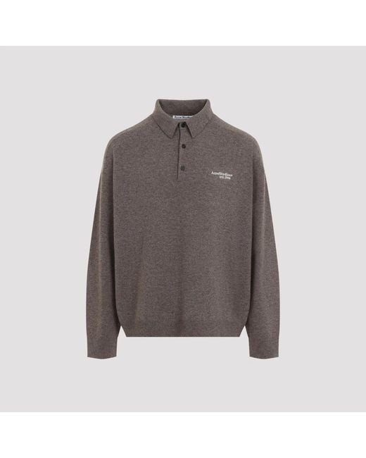 Acne Gray Logo Wool Polo Shirt for men