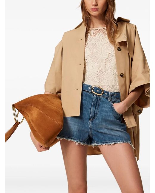 Twinset Blue Frayed Hem Denim Shorts