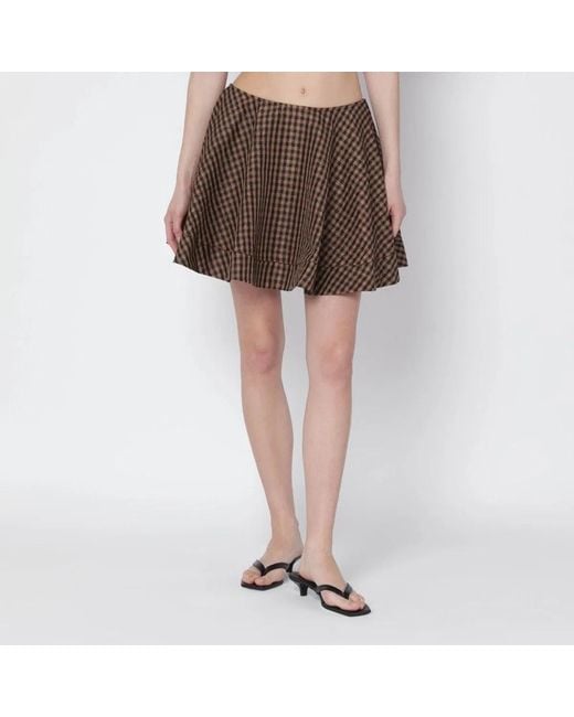 Ganni Brown Gingham Flared Mini Skirt