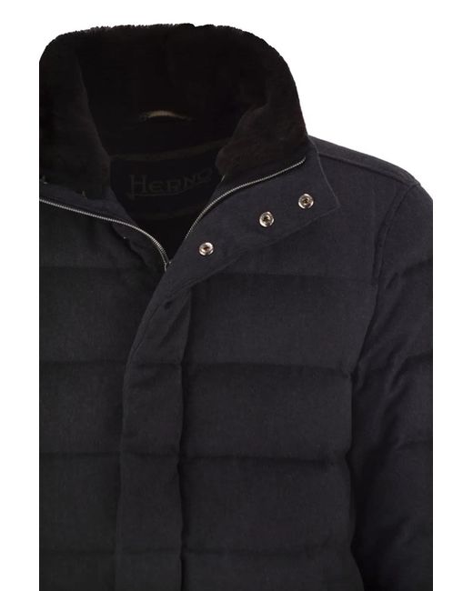 Herno Blue Down Jacket With Fur Collar for men