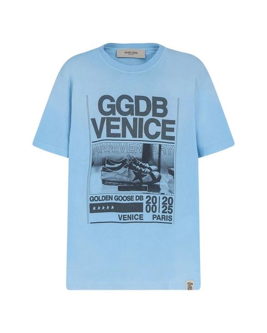 Golden Goose Deluxe Brand Blue Journey T-Shirt Dyed Gauze for men
