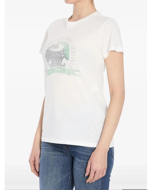 Saint Laurent White Musical Festival Print T-Shirt