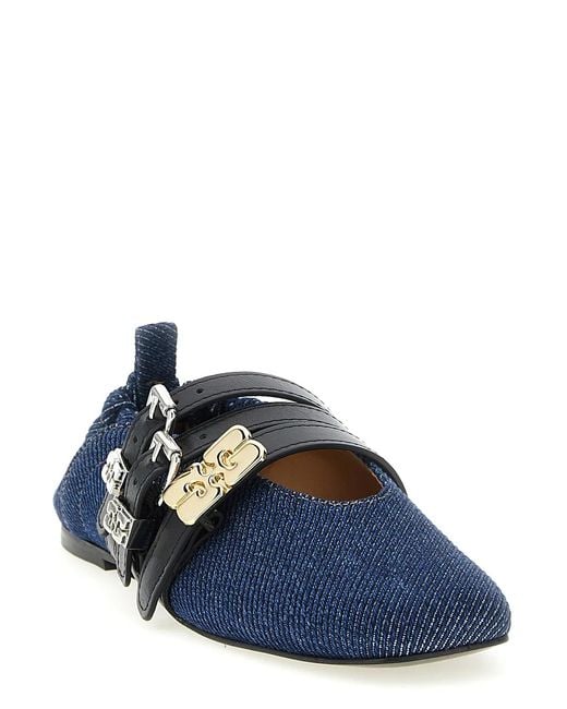 Ganni Blue 'Sue Triple' Ballet Flats